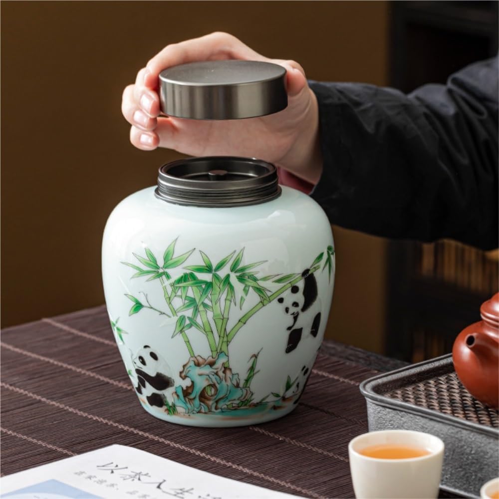 XYNSNDB Pojemnik na herbatę kreatywny Panda pojemnik na herbatę słoik ceramiczny szczelnie zamknięty słoik Retro chiński zestaw herbaty podwójny słoik zestaw pudełek na herbatę puszka na herbatę