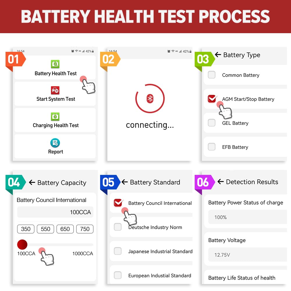 LAUNCH BST360 - Tester per batteria auto, 6 V, 12 V, tester per batteria Bluetooth, analizzatore per sistema di carica per Android/iP-hone/Launch X431, 100-2000 CCA alternatore, voltmetro