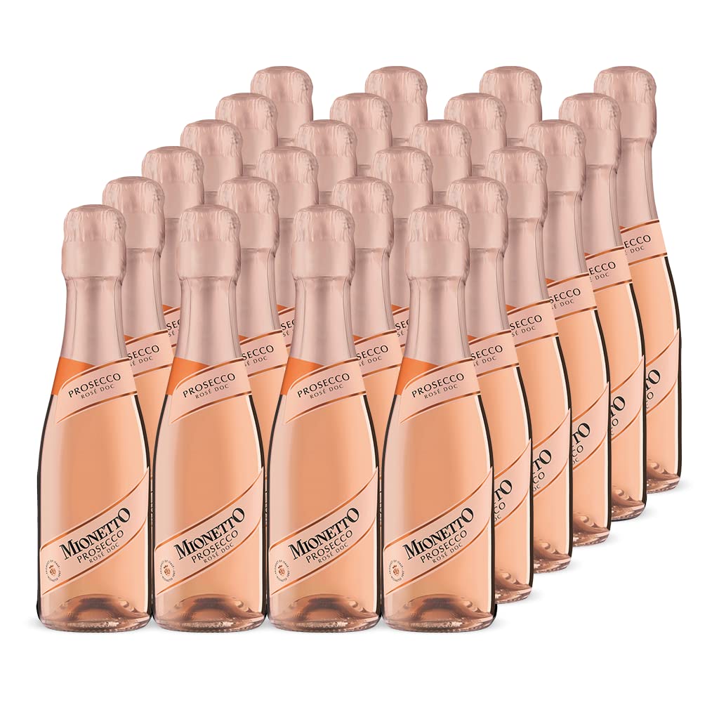 Mionetto Prosecco Rosé DOC Millesimato Extra Dry (24 x 0,20 l) - Edler Rosé-Schaumwein aus Italien in eleganter Kleinflasche, Glera und Pinot Noir Trauben, handlich, für unterwegs, als Geschenk