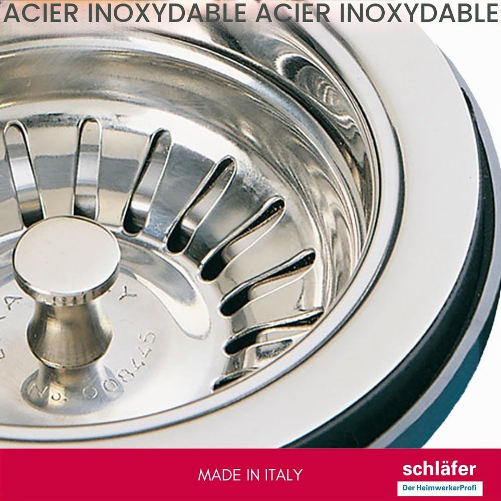 Schläfer | Lot de 2 Bondes à Panier Évier Cuisine Ø 90 mm - Vidage Manuel Sans Trop-Plein - 439726.02 - Grille Inox Ø 114 mm & Corps Recyclé - Sortie 1 1/2" (40/49) - Made in Italy