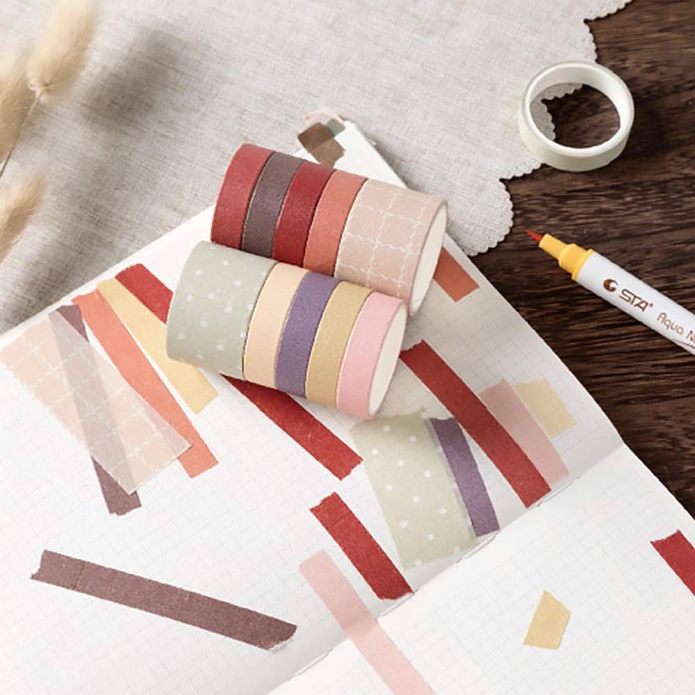 10 Rolls Vintage Washi Tape Set, Japanese Masking Decorative Tapes 