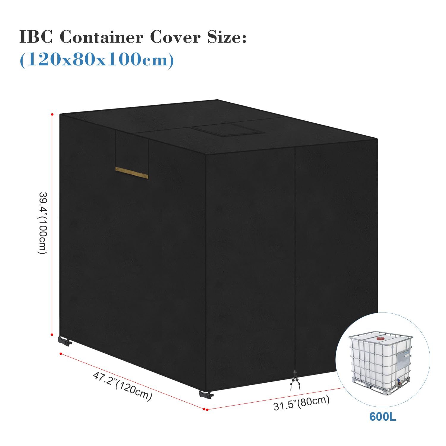 VANSHEIM IBC Tank Abdeckung Wassertank 600L IBC Container Abdeckplane | IBC Wassertank Abdeckung Wasserdicht Winddicht UV beständig Schutzhülle für IBC-Tank, Container Regenwassertank 120x80x100cm