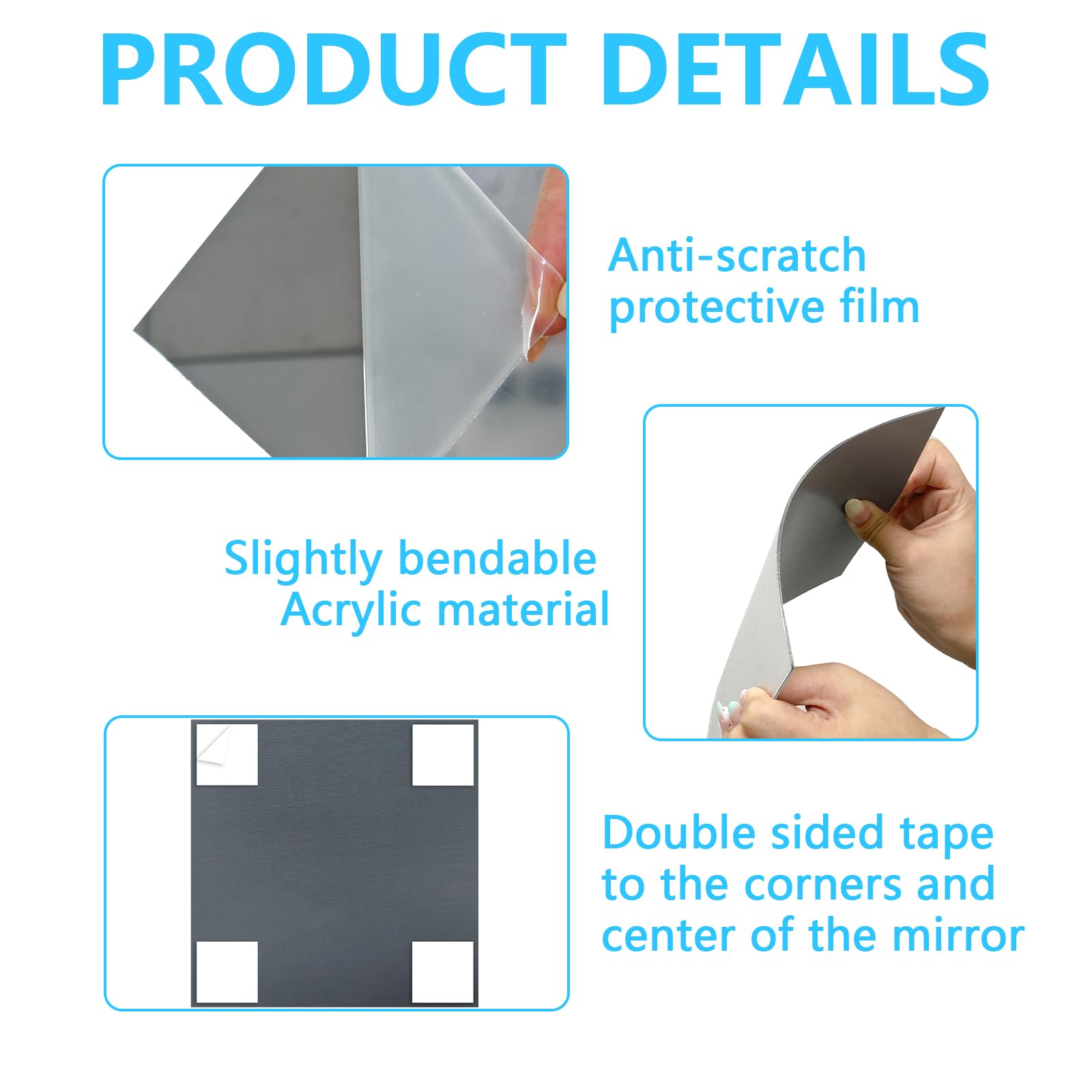 Bosdontek 4 Pièces Miroir Autocollant, 20 X 20 Cm Acrylique Miroir