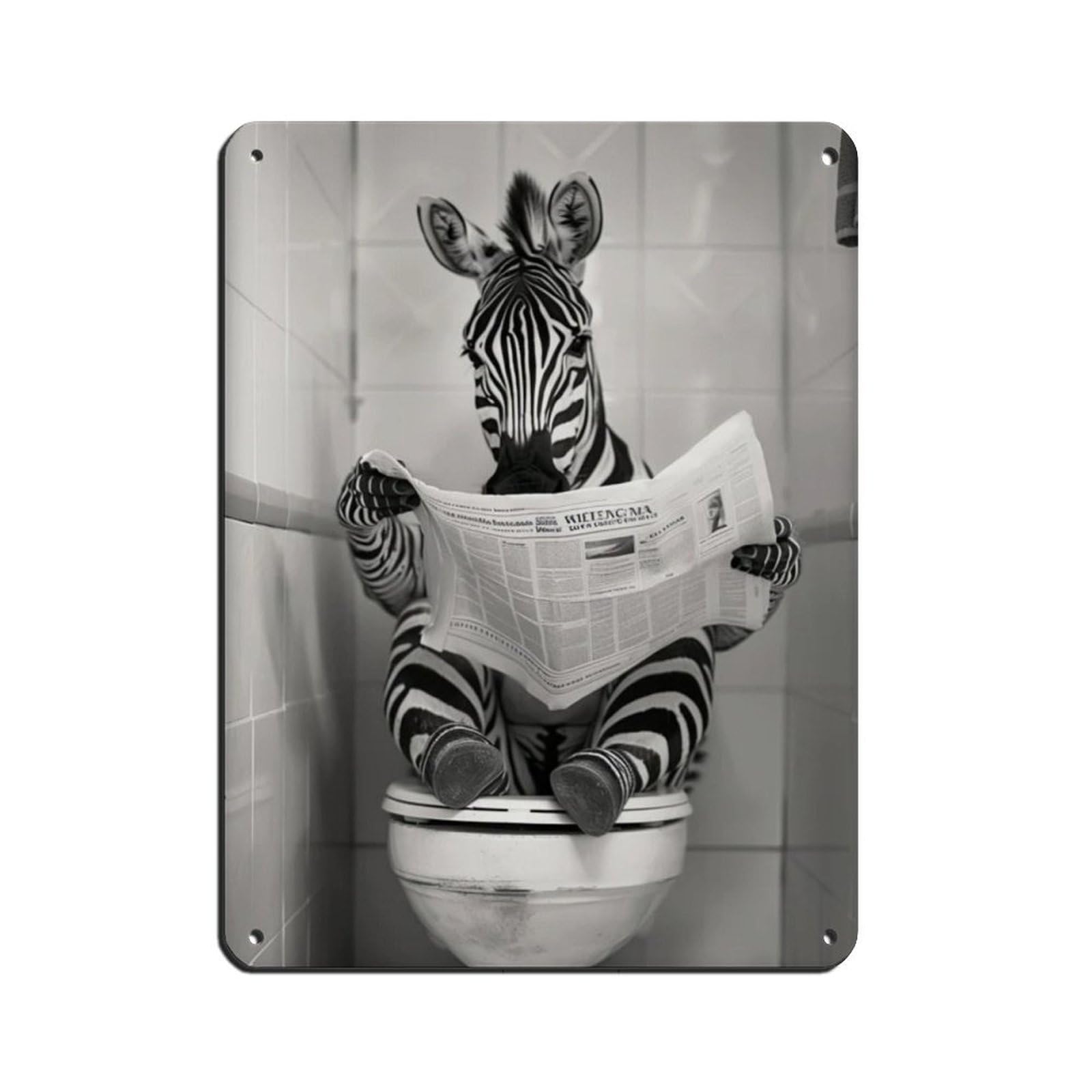 Zebra Sitting on The Toilet Reading A Newspaper (2) Tin Sign Vintage Metal Pub Club Cafe Bar Home Wall Art Decoration Poster Retro 12x16inch(30x40cm)