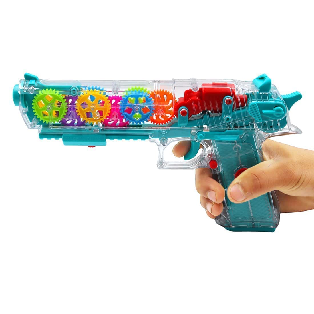 Wembley Transparent 3D Gear Toy Light Up Toy Visible Colored Moving Gear with 360 Degree Rotation, Sound and Lights ,Electric Racing Car for Boys & Girls (Gun)