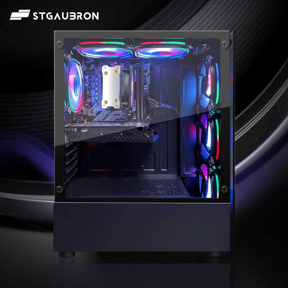 STGAubron Gaming PC Computer Desktop, AMD Ryzen 5 5500 up to 4.2GHz, GeForce RTX 3050 6G, 32G DDR4, 1T SSD, WiFi 6 5G & BT 5.2, RGB Fan x6, Windows 11 Home