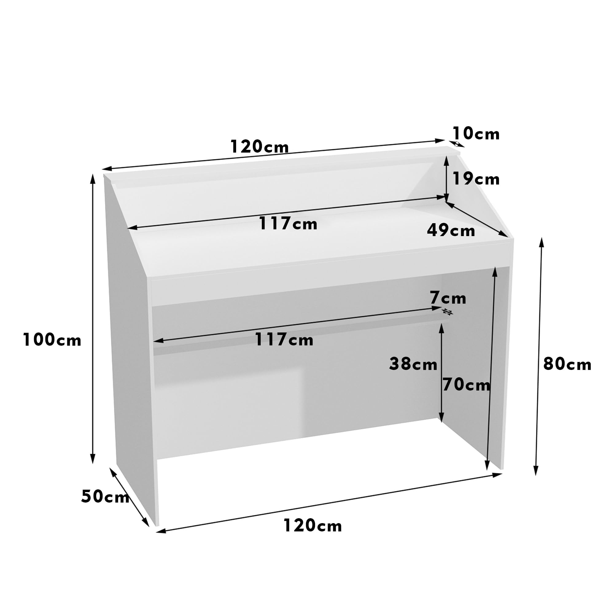 Bureau d'accueil Blanc 120cm – Comptoir de Caisse à Double Niveau de Travail, Surface 117cm – Banque d'accueil pour café, Magasin, Bureau, hôtel, 120×100×50cm