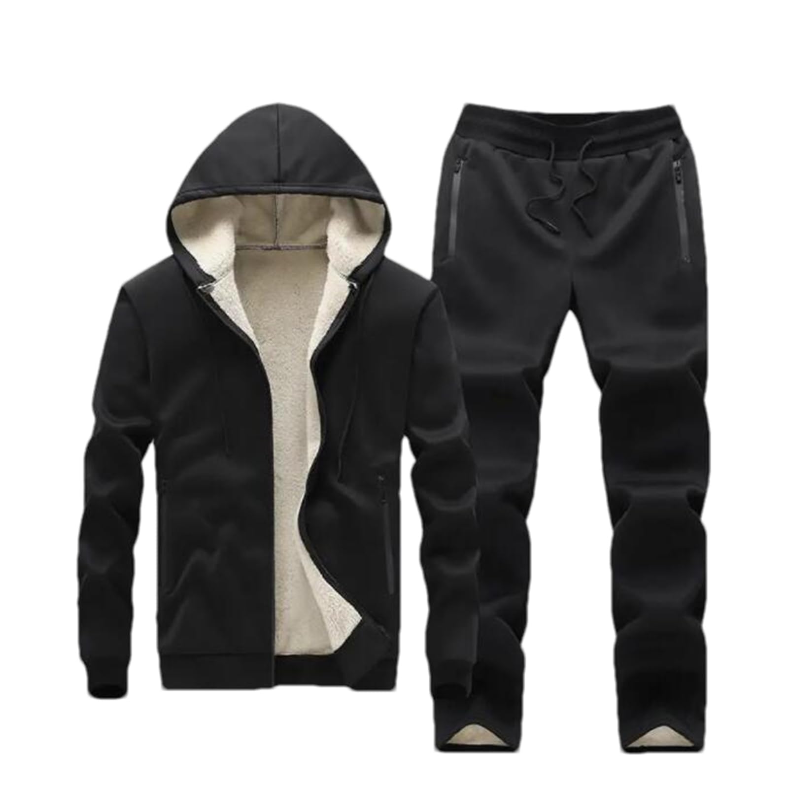 ZMIN Tuta da uomo con cappuccio tinta unita felpe da uomo + pantaloni della tuta in cashmere spesso caldo abbigliamento sportivo set invernale