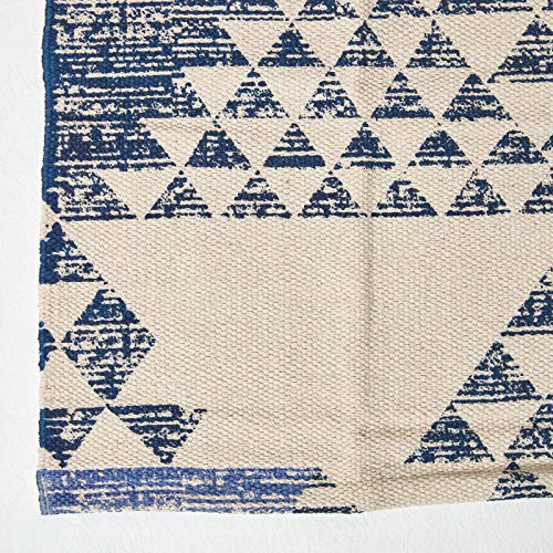 HOMESCAPES Geometric Printed Rug 'Delphi' Navy Blue & White 100% Cotton Rug, 90 x 150 cm, 90 x 150 cm (Rectangular) - Image 3