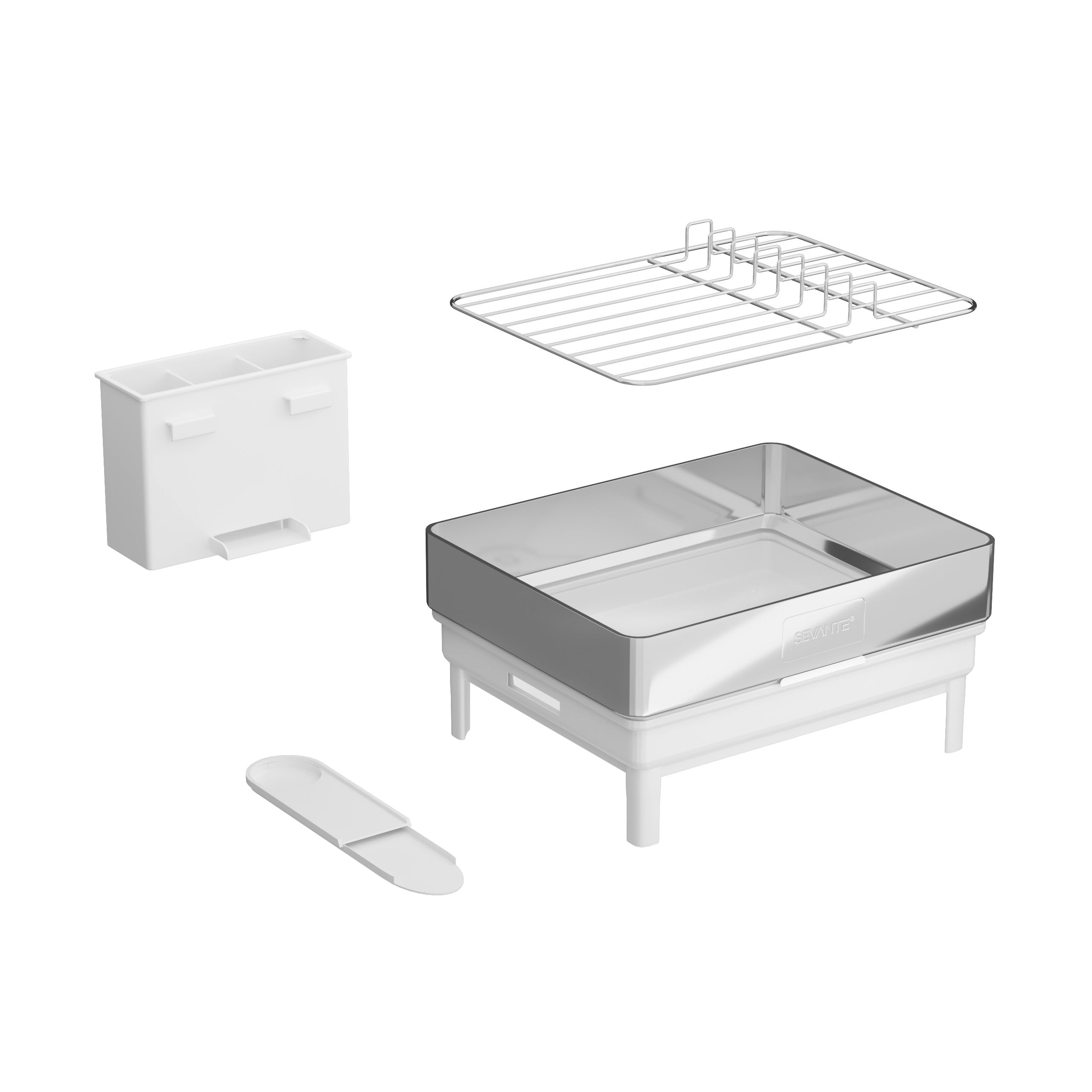 Abtropfgestell Geschirr Edelstahl Weiß 48,5x32x14 cm - Geschirrabtropfgestell Kitchen - Geschirrständer - Moderne Abtropfgestell - Dish Drainer