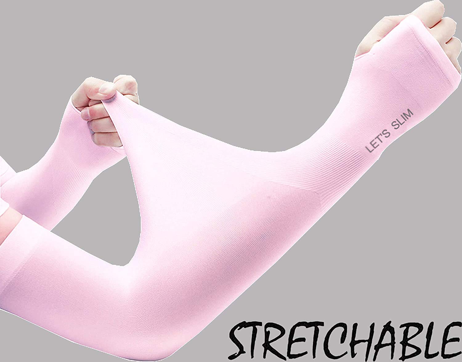 Gugzy Arm Sleeves UV Sun Protection Arm Cover Sleeves Cooling Long Sleeves Universal Fit for Men, Women, Bikers with Thumb Hole for Protection Against Sun, Dust & Pollution (2, Pink) 2