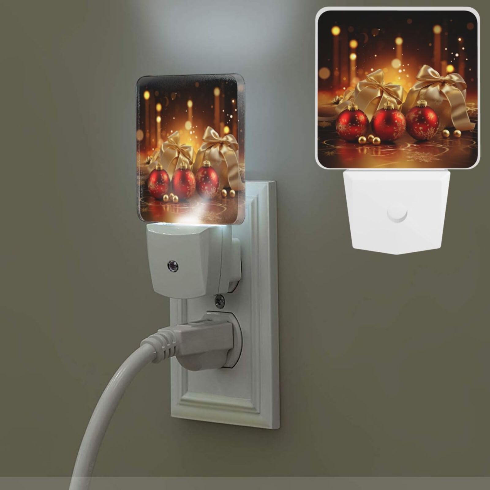 Bright Plug in Night Light Red Gold Christmas NightLights Plug into Wall Dusk to Dawn Sensor Soft White Automatic Night Light for Bathroom Hallway