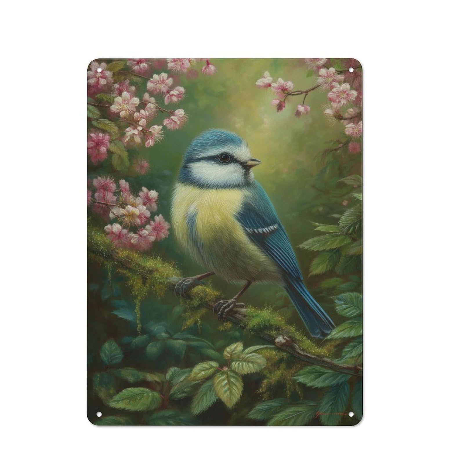 Junmoney Cherry Blossom Bird Vintage Printed Metal Sign 40X30cm For Workshop Wall, A Decorative Gift For A Newly Furnished Workshop