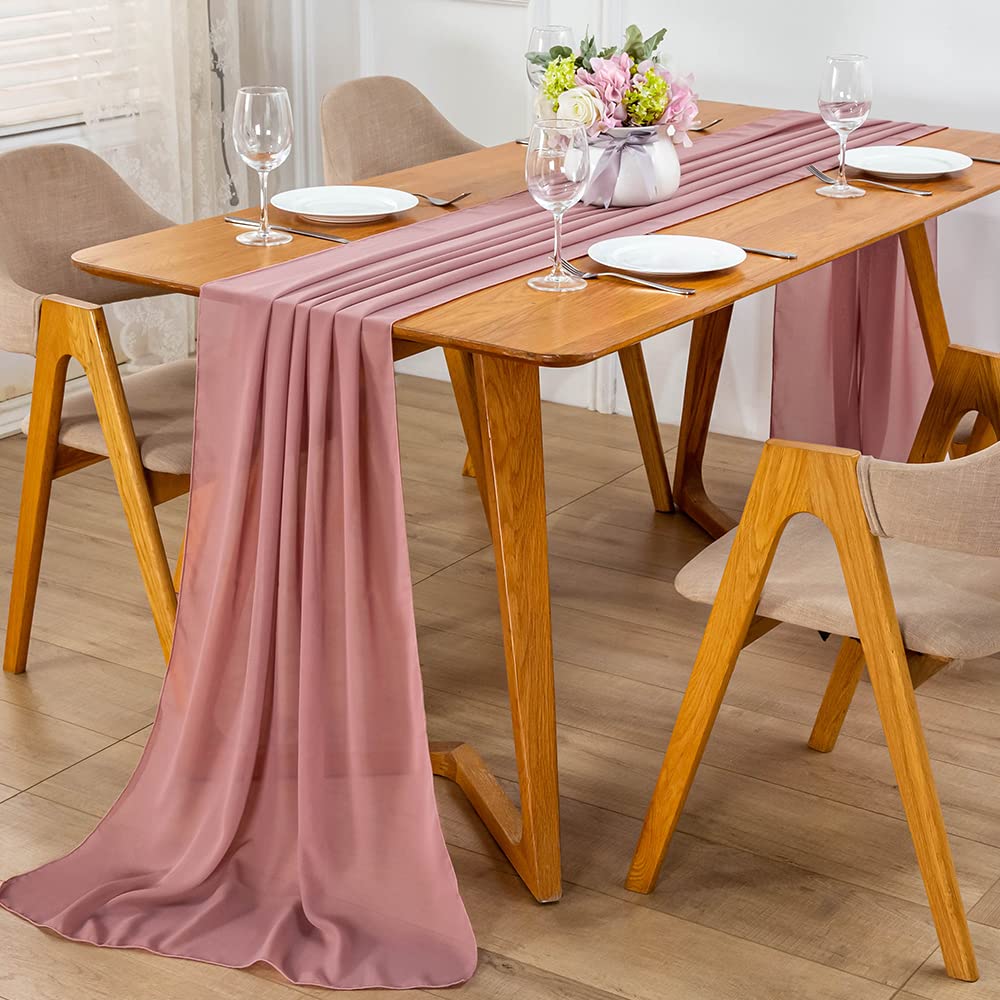 Tafelloper Moderne Chiffon Tafeldecoratie Bruiloft Tafeldecoratie 300 cm roze Tafel Runner CHUQING