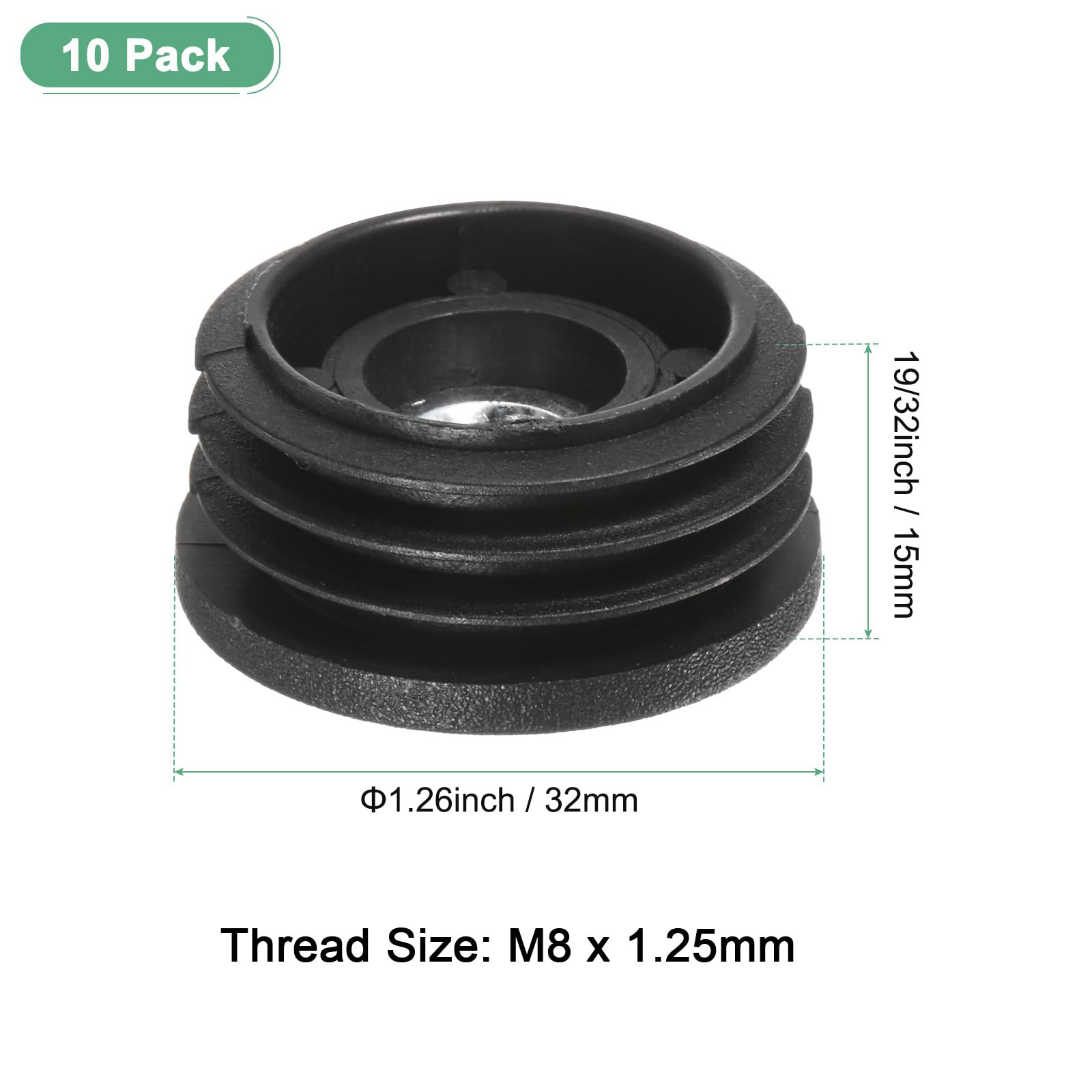 M METERXITY 10-Pack Inserts for Round Tubes with M8 Thread, 1.26" (32mm) OD Plastic Tube Insert for Chair/Table/Caster - Image 3