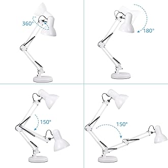 TORCHSTAR Metal Table Lamp, Swinging Arm Lampshade, Architect Desk Lamp with Clamp, Adjustable Gooseneck Lampshade, Clip Desk Lights for Home Office, Traba