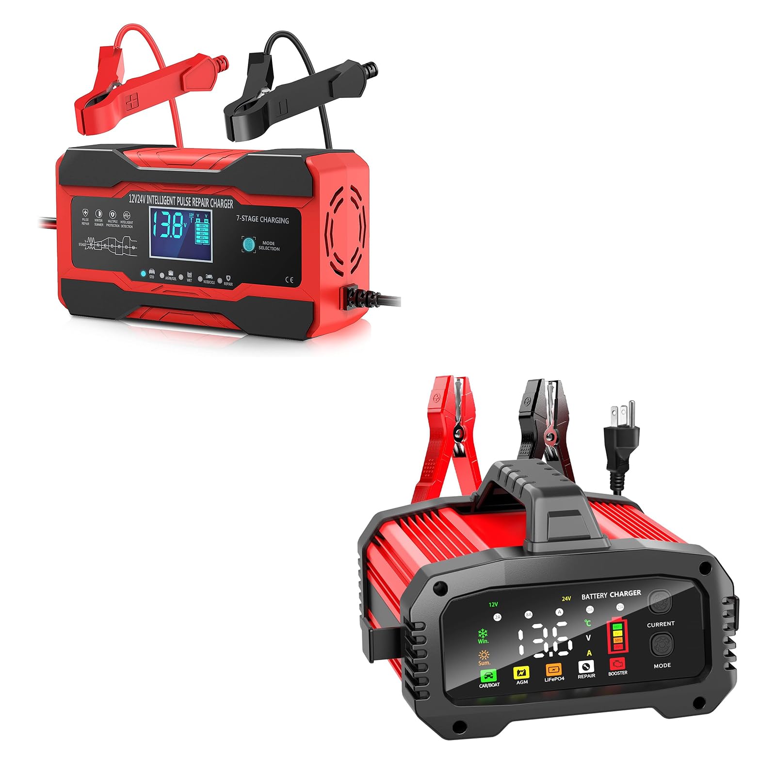 YONHAN 25/10 Amp LiFePO4 Car Battery Charger with clamps and power cord