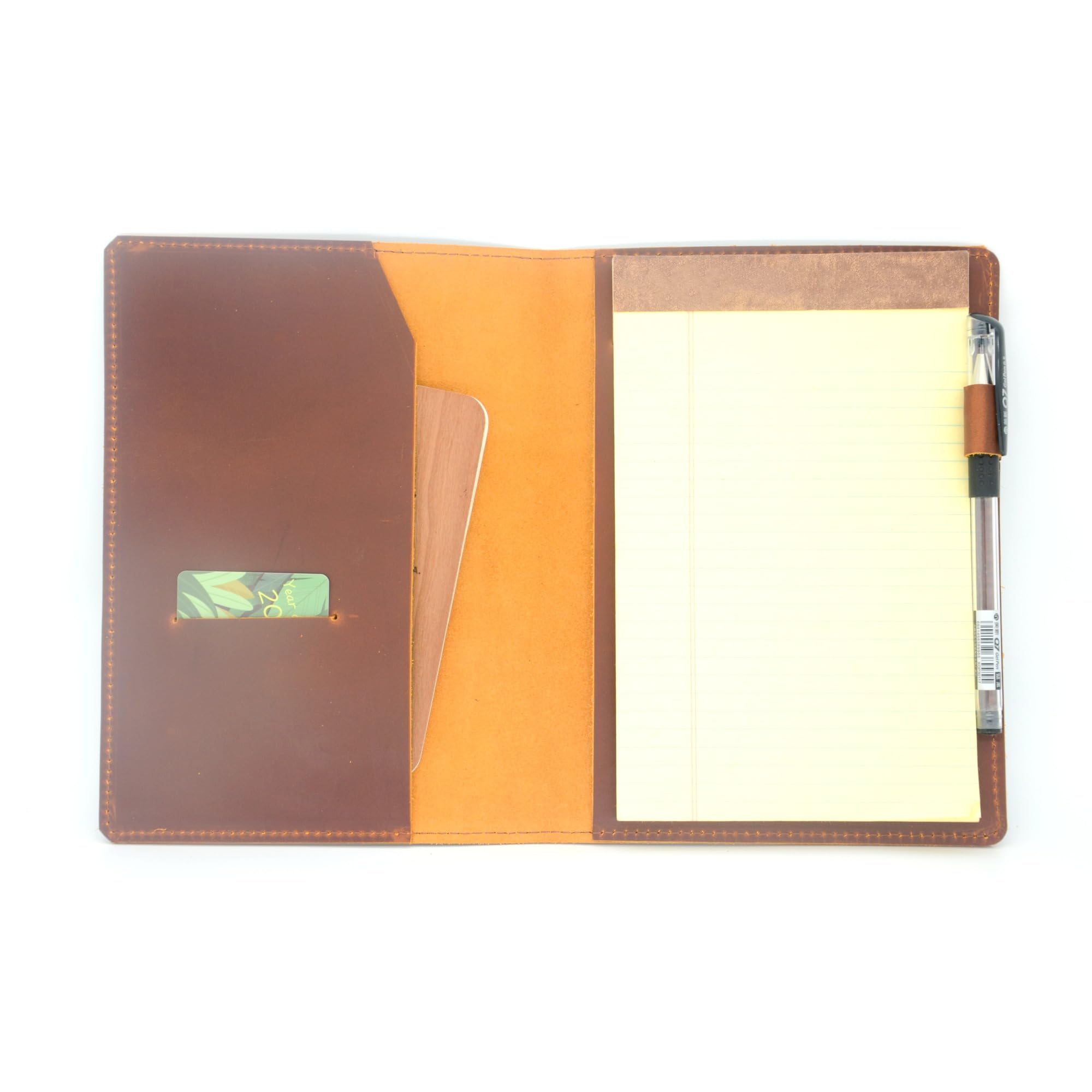 Housse en cuir compatible avec les blocs-notes légaux 12,7 x 20,3 cm, règle juridique 12,7 x 20,3 cm, carnets de notes en cuir véritable vieilli A5 avec passant pour stylo (marron)