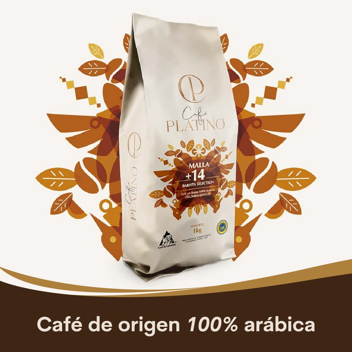 Café Platino - Café Molido de Colombia Excelso Tostado 1Kg - 100% Arábica - Malla +14 Barista Selection