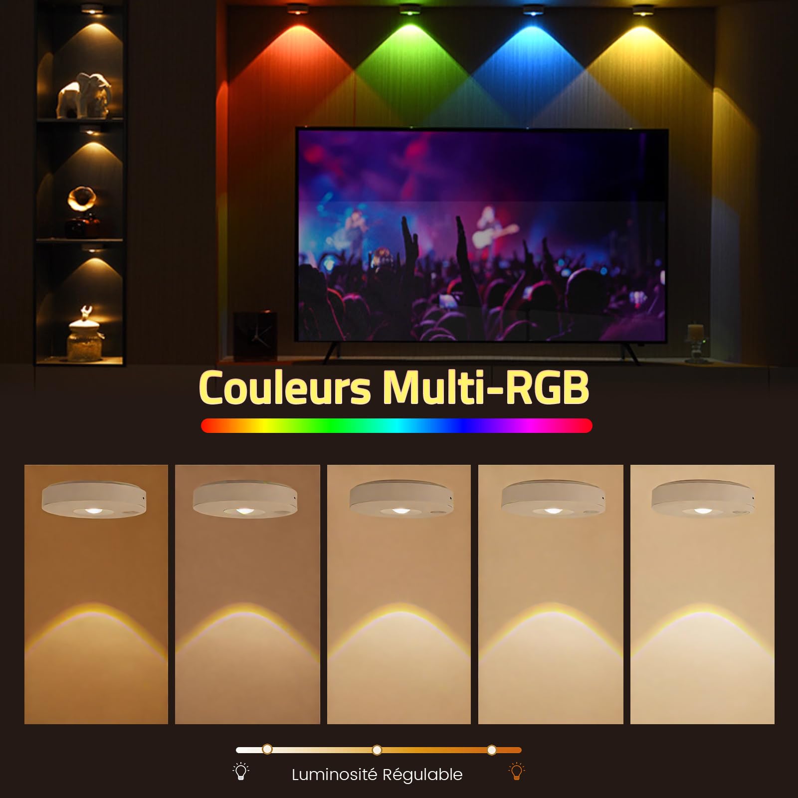 Tomshine 3 Lampes LED RGB Pour Armoires, Rechargeables USB Avec Télécommande, 3 Températures De Couleur, 12 Couleurs Statiques 2 Modes Dynamiques, Minuterie, Pour Cuisine, Gabinetes, Vitrines