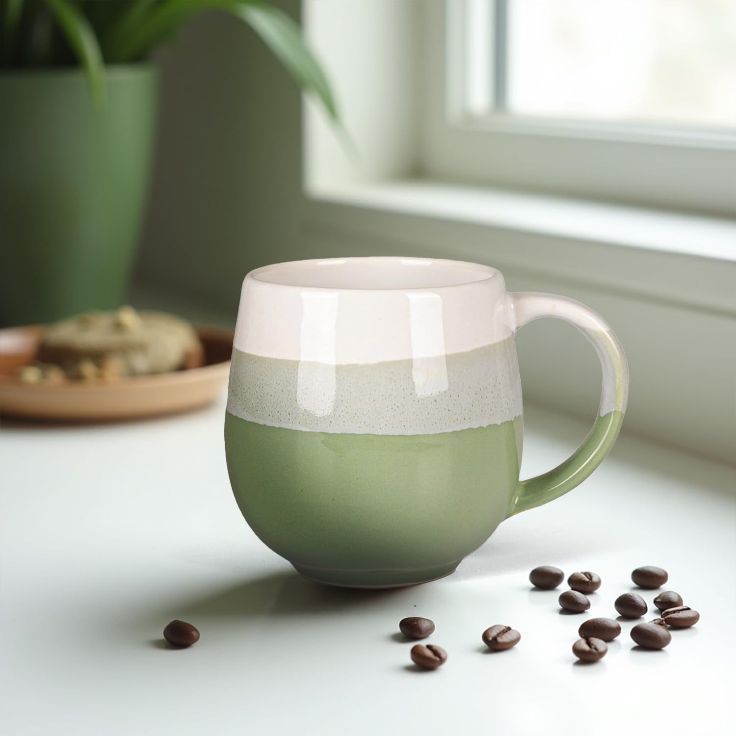 Large Ceramic Coffee Mug (450 ML) | Milk Mug | Microwave & Dishwasher Safe | Coffee Cups | Ideal for Home, Office & Gift (Olive Green)