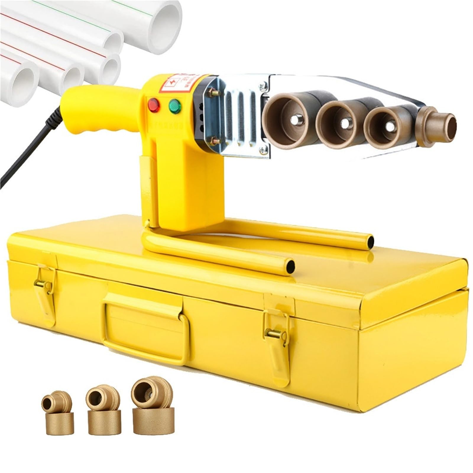Mothdust One Color Ppr Plastic Pipe Welding Machine With 3/6 Die Heads Iron Case Hot Melt Machine 260°C Constant Temperature Water Pipe Welder Pe Pb Efficient Heat Dissipation(#32)