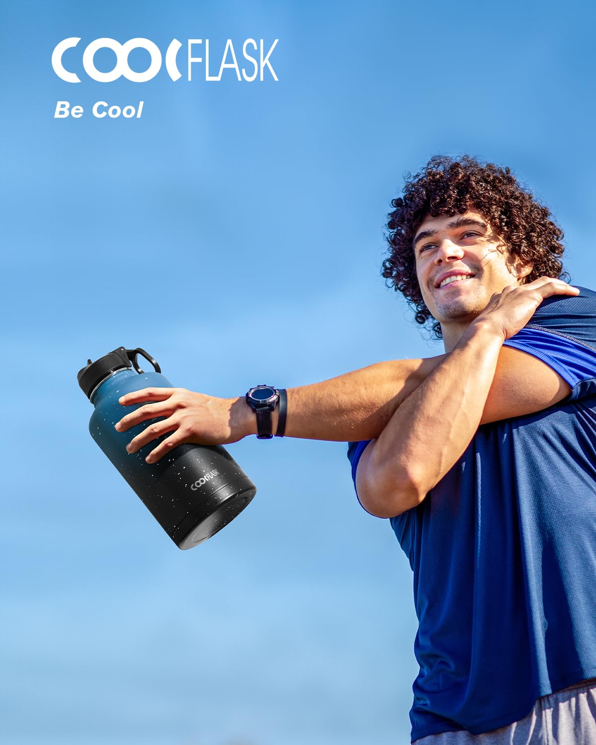 Coolflask Borraccia termica da 1,9 l, con cannuccia e 3 coperchi, brocca per l'acqua da 900 ml, in acciaio inox, per palestra, sport e viaggi, mantiene il freddo fino a 48 ore e caldo per 24 ore