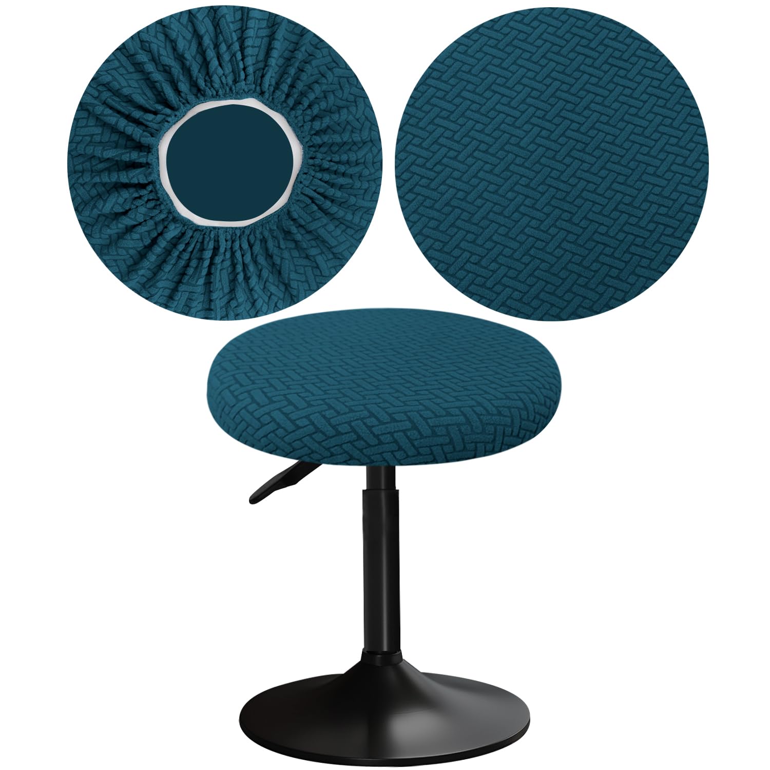 YINGAYOU Stool Covers Round 12-16"/30-40cm with Jacquard Bar Stool Seat Covers Round, Elastic Soft and Comfortable are Rich Color (1, Peacock Blue)