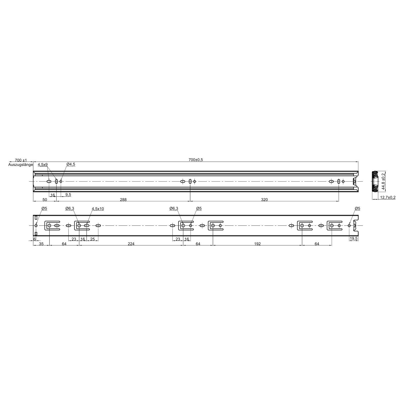 SOTECH 2 pares 4 piezas guía de extracción total KV3-45-H45-L700-NF negro