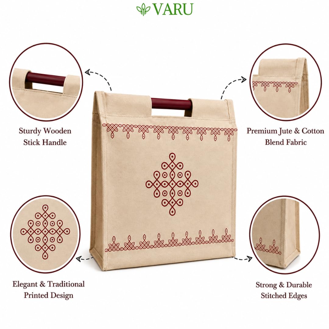 Jute Cotton Return Gift Bags - Kolam Design (Pack of 12) -4