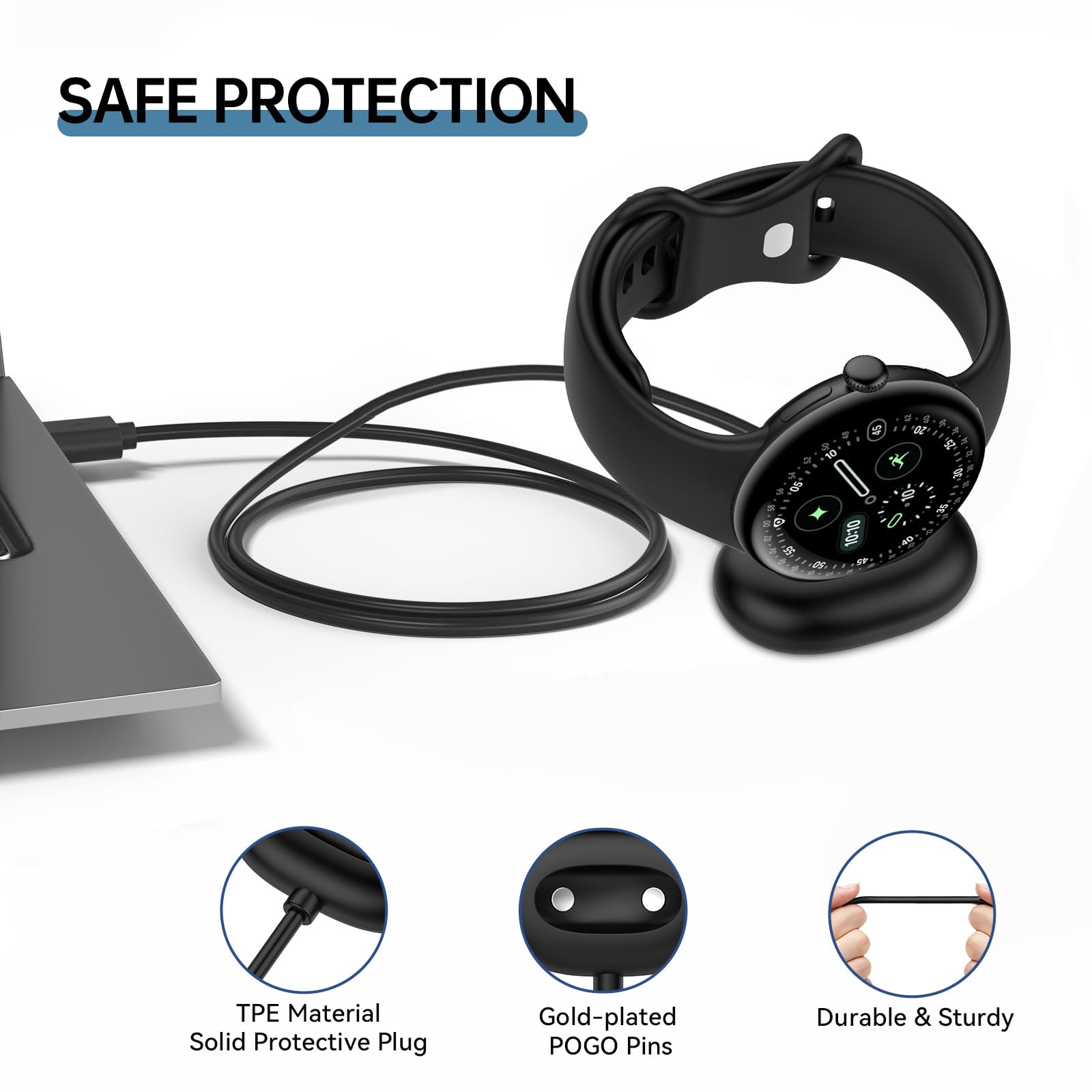 Cavo di ricarica magnetico USB A e tipo C per caricabatterie smart watch Google Pixel Watch 4, cavo di ricarica rapida da 1 m (confezione da 2)