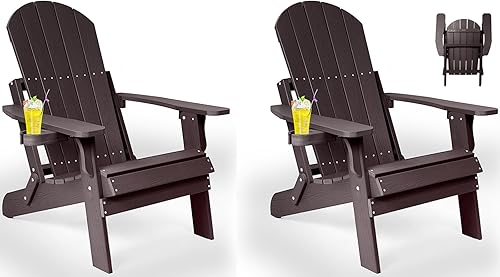 Miniatura 18 de Silla Adirondack plegable, sillas de plástico resistentes a todo tipo de clima, con soporte para tazas, se pliega o despliega fácilmente en 1