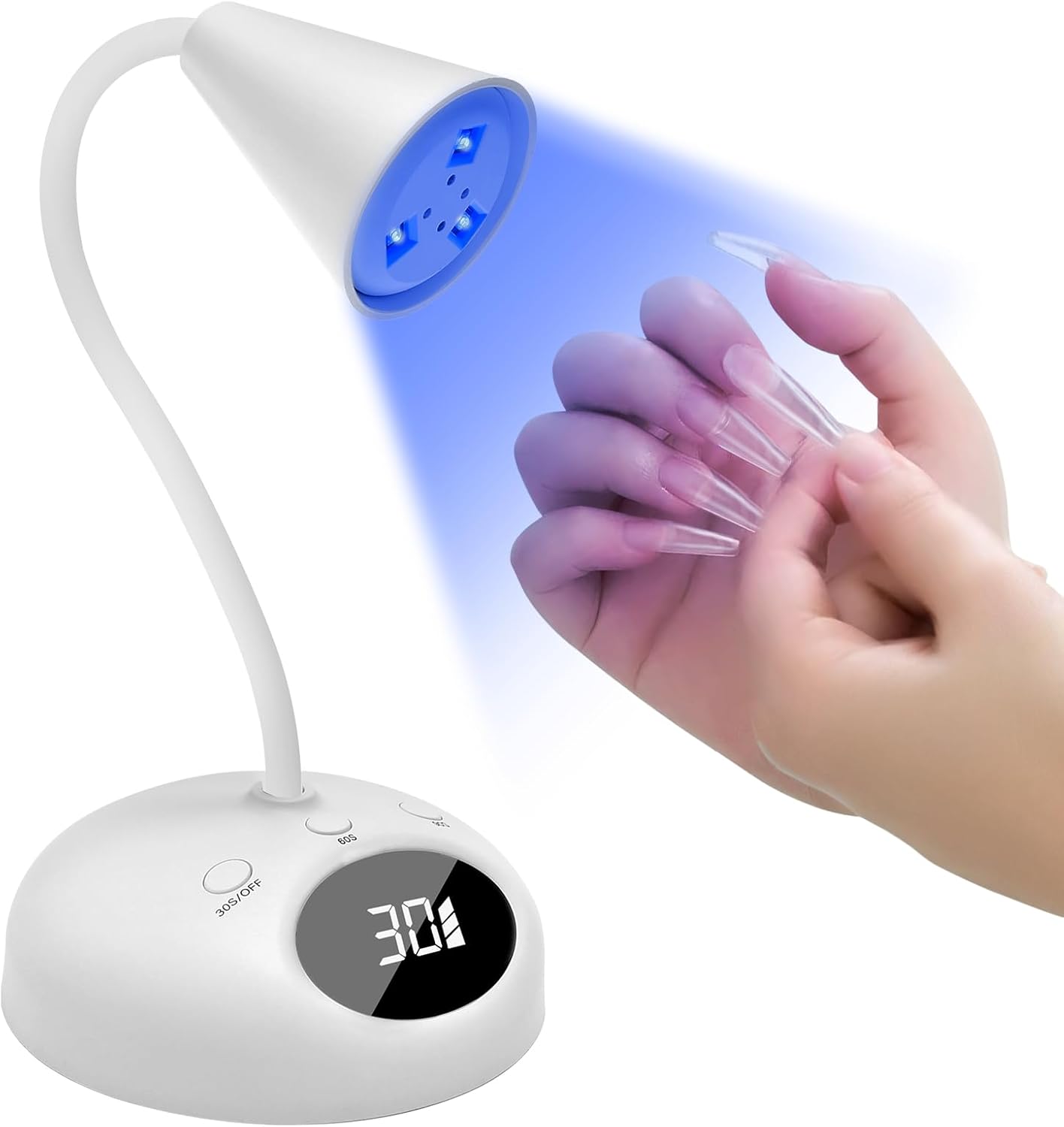 CGBE LED Nail Lamp with Smart Sensor & LCD Display, 18W Mini UV Light for Nails with 4 Modes, 360° Rechargeable Gooseneck UV Lamp for Home DIY