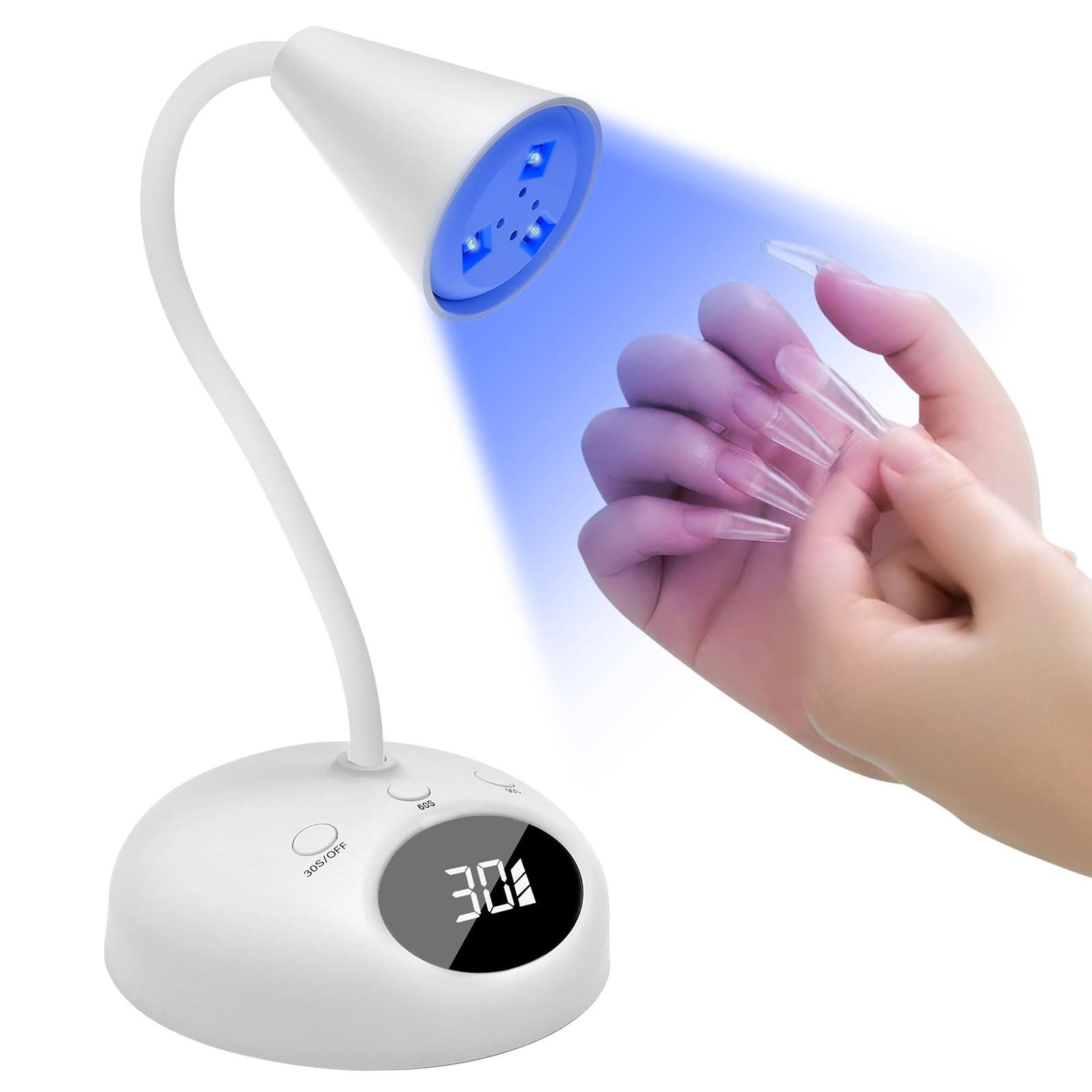 CGBE Mini Lámpara UV Uñas, 18W LED Mini Lámpara de Uñas con 4 Modos, Sensor Inteligente y Pantalla LCD, Portátil Secador de Uñas Adecuado para Manicuras DIY en Casa o Salón-Rosa (White)