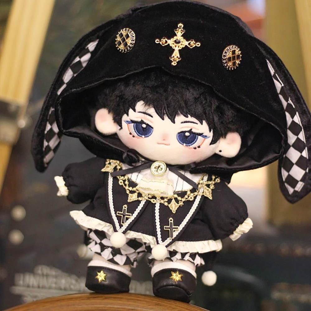 niannyyhouse Hat Coat Plaid Pants Shoes 10cm 20cm Plush Doll Black Golden Outfit Dress Up Accessories (Black-20cm)