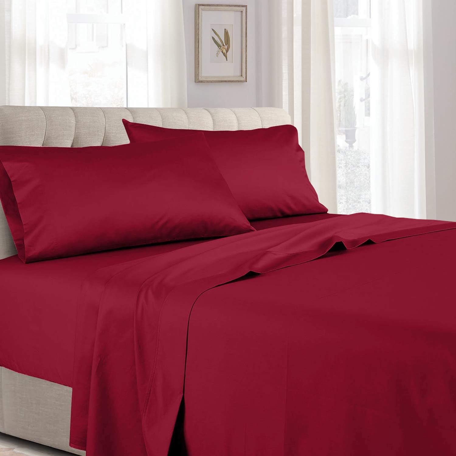 Royal Tradition Solid 300 Thread Count, 100 Percent Cotton 3PC Twin Bed Sheets Set with Deep Pockets, Burgundy
