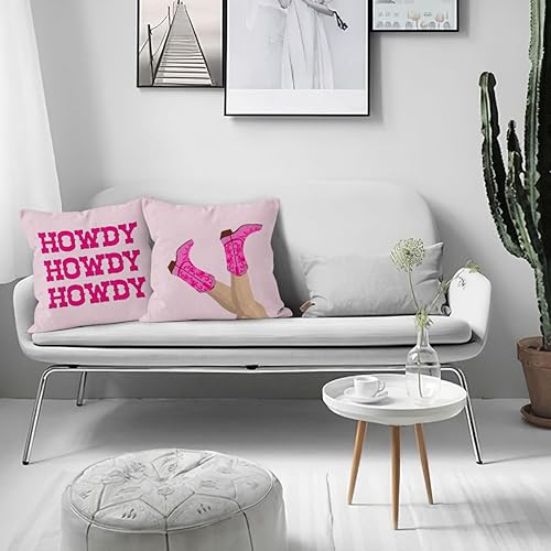 Miniatura 2 de HIWX Juego de 4 fundas de almohada decorativas de 18 x 18 pulgadas, diseño de vaquera howdy de color rosa intenso, diseño de pelota de discoteca