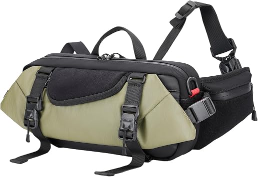Travel Sling Bag, Anti-Theft Crossbody Waist Pack with Magnetic Closure, Expandable Mens Crossbody Shoulder Chest Bag for Hiking Walking Running Cycling, Army Green