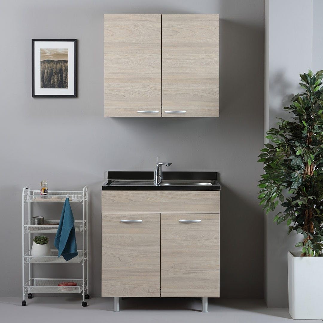 Cucina in Kit 80 cm Olmo con Mobile Sottolavabo e Pensile Scolapiatti - Moderna e Funzionale