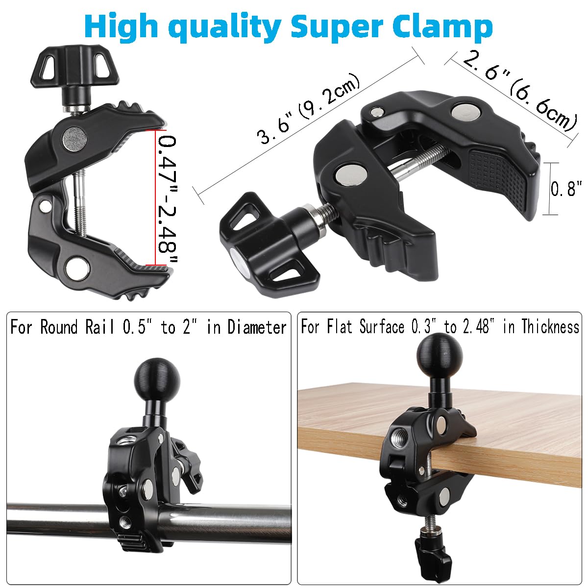 Supporto per tablet in alluminio per microfono, supporto laterale per tutti gli iPad, girevole a 360 gradi con morsetto super compatibile per iPad Pro 12.9, Air, Mini, Galaxy Tabs, tablet da 4,7-15