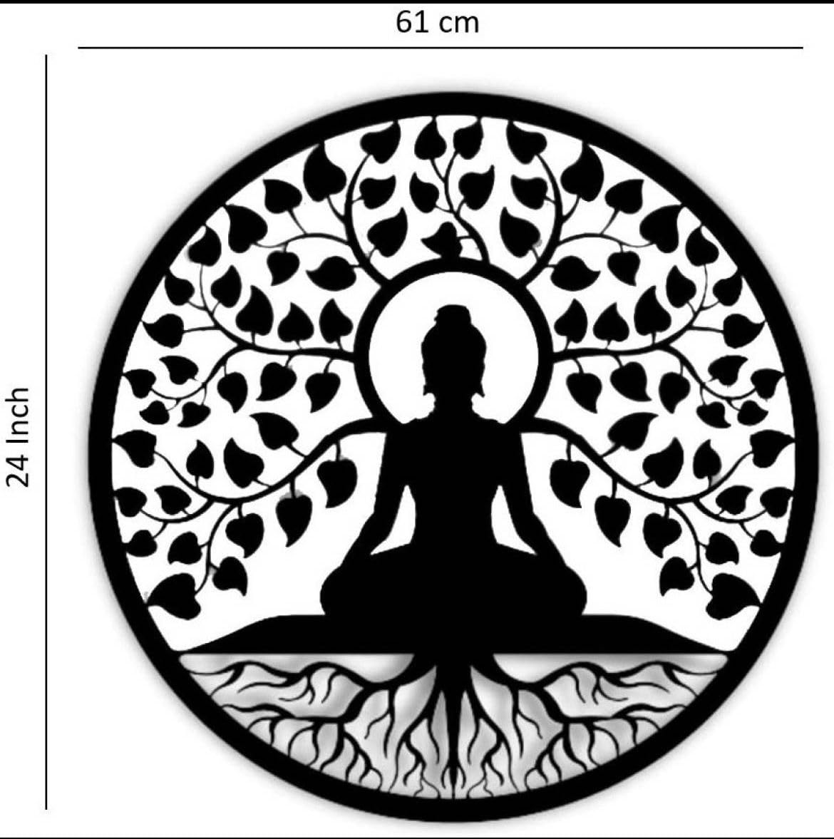 M.K Handicraft Buddha Metal Wall Art 3D Wall Art 24 IN Wall Hanging with Led Backlight Decorative Showpiece - 60 cm (Iron,Black) for Living Room, Bedroom, Dining Room 1