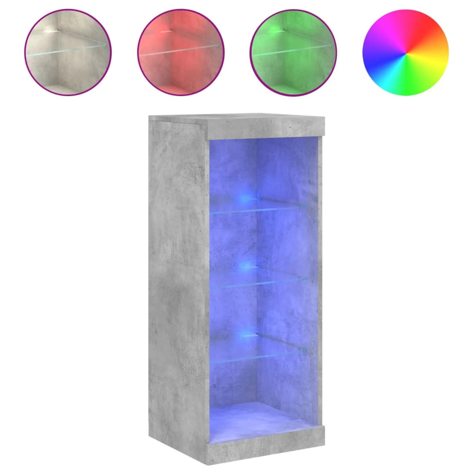 Homgoday Buffet avec lumières LED Gris béton 41 x 37 x 100 cm Armoire latérale Armoire de rangement pour salle à manger, salon, couloir et cuisine, mobilier de bureau à domicile