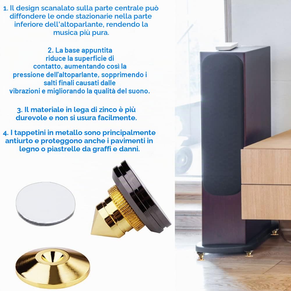 Piedini per Altoparlanti Isolamento a Punta 28x25mm Set 4 Pezzi per Amplificatore Lettore CD DVD