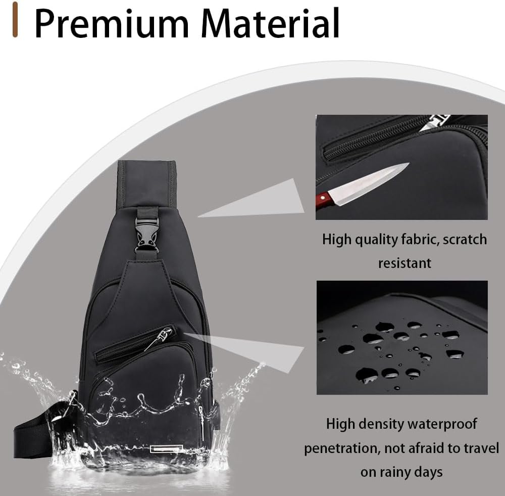 Men Sling Bag Waterproof Crossbody Backpack Nylon Shoulder Bags Anti-theft Chest Bag Daypack For Men Women Hiking Motocycle with USB Charging Hole - Image 7