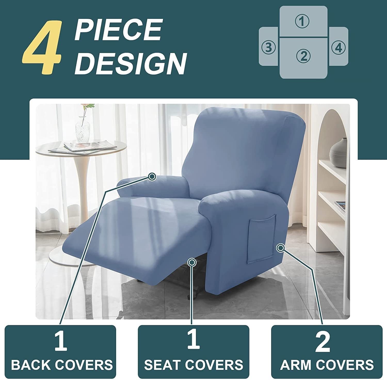 4 Pièce Housse De Fauteuil Inclinable, Doux Antidérapante Avec Poche Latérale Housse Fauteuil Relax Electrique, Imprimées Spandex Housse De Canapé Fauteuil Protege De Meubles Lavable ( Color : #10