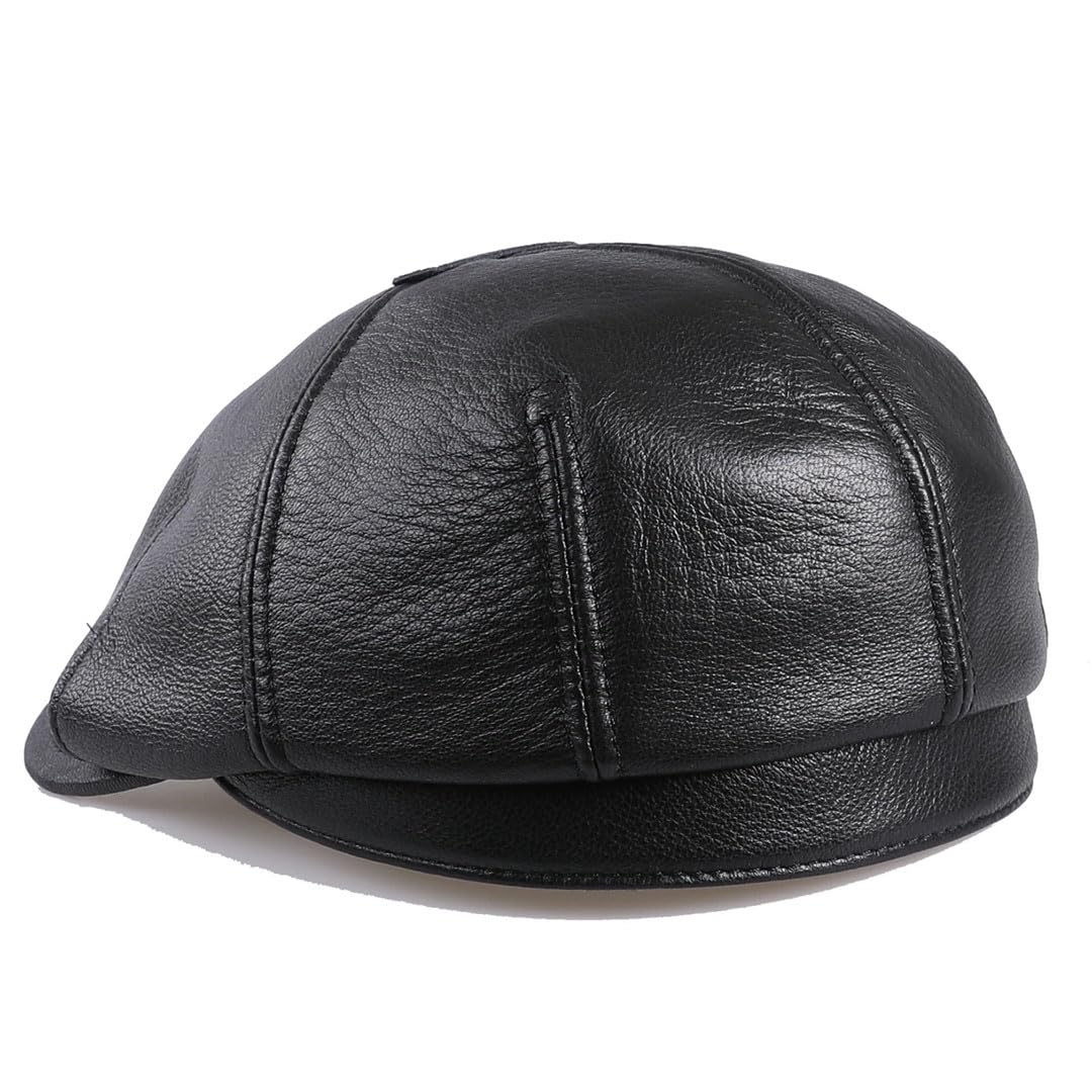Gorra plana de piel de cordero auténtica para hombre, gorra plana de golf