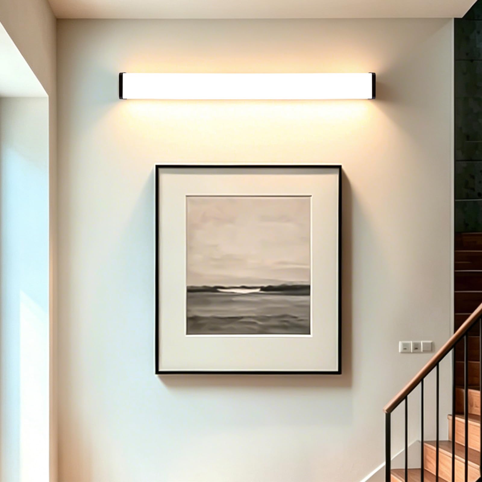 Lampa ścienna LED do wnętrz ściemnialna 3000K-6000K Lampa ścienna z pilotem Nowoczesne aluminiowe długie oświetlenie ścienne do sypialni salon korytarz schody (biały, 45 cm)