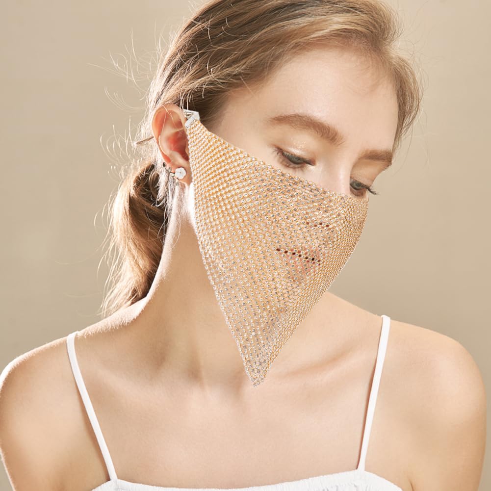 CABODYALS Gold Masquerade Face Chain Jewellery Triangle Rhinestone Headband Veil Tassel Sparkle Crystal Facial Headwear Alloy Chains for Women Dance Costume Party Cosplay Halloween Accessories Decor - Image 4