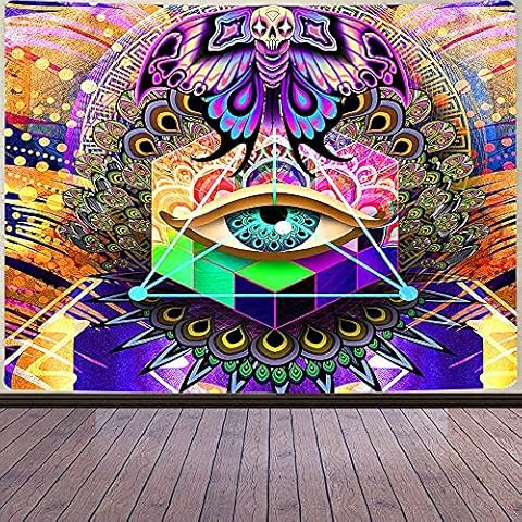 Aidatain Trippy Eye Tapestry Skeleton Moth Butterfly Eye of Horus Peacock Feather Wall Hanging Tapestries Flannel Large Size 80x60 Inches Tapestry for Bedroom Living Room GTWHAT634 Cover