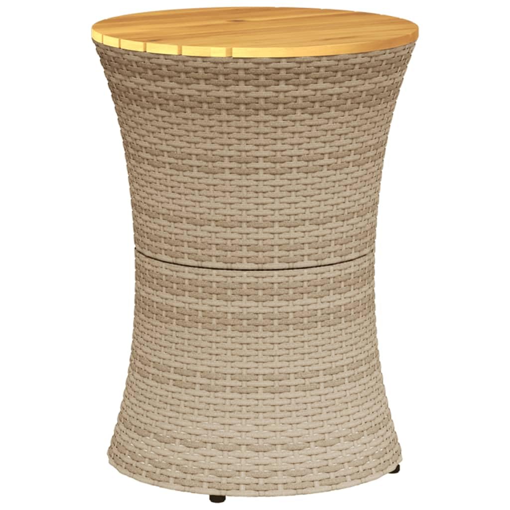 Mesa auxiliar de jardín con forma de tambor beige con ratán sintético y madera maciza, 38 x 56 cm, mesa plegable estable para terraza, balcón, exterior